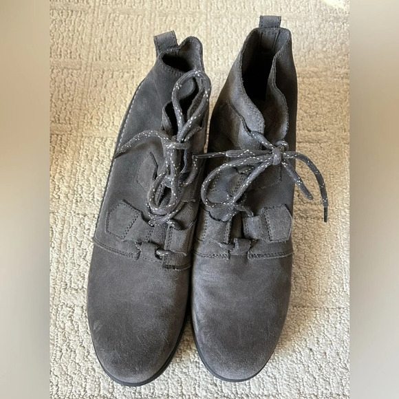 Sorel Evie Gray Lace Up Wedge Ankle Boots 11 Suede - Picture 4 of 7